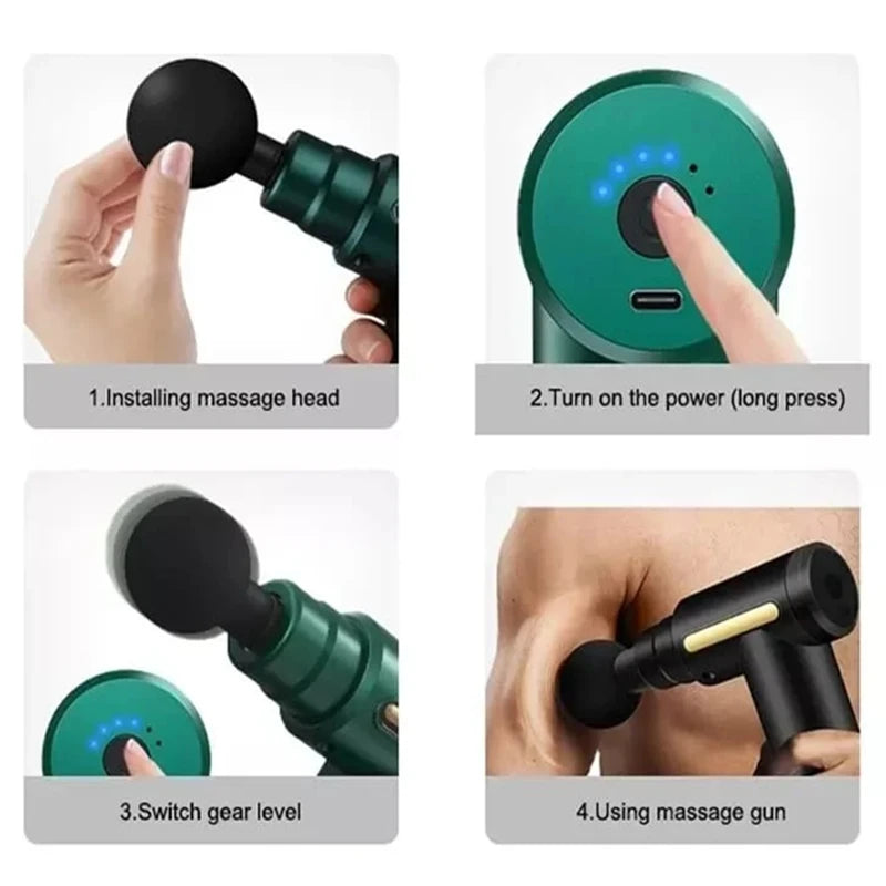 Pistola Massageadora Muscular Profissional – 30 Velocidades, 6 Cabeças de Massagem e Tela LED