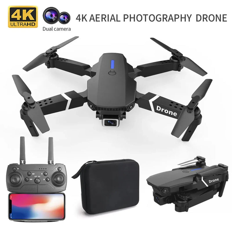 Drone E88 4K com Câmera Dupla Wi-Fi FPV, Controle Remoto, Altitude Segura e Design Dobrável